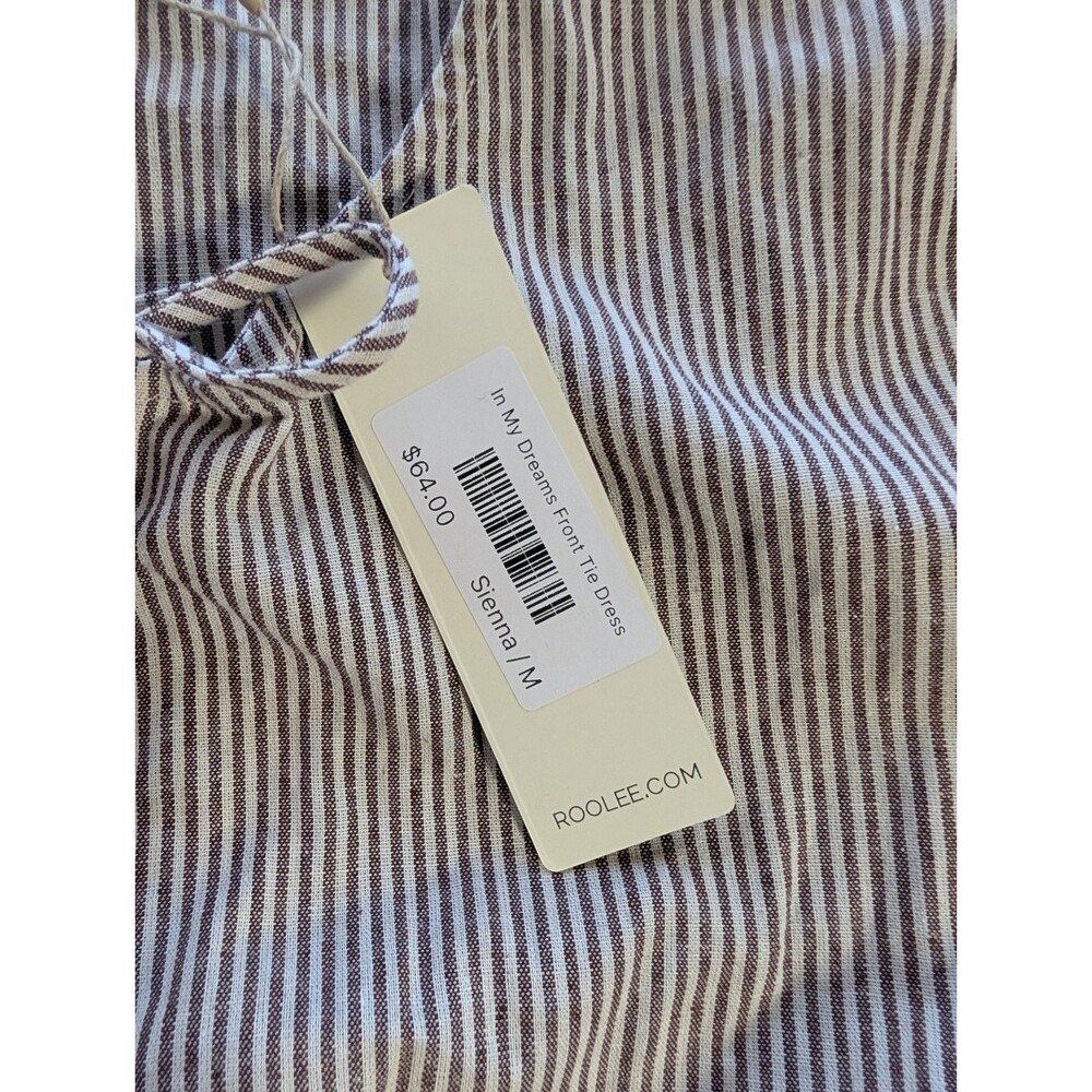 Roolee In My Dreams Front Tie Midi Dress Women’s M Sienna Brown Stripe NWT - Picture 3 of 6